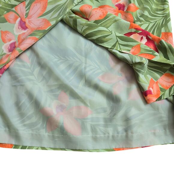 Worthington Vtg Green Floral Silk Hawaiian Tropic Vacation Resort Midi Skirt 10 - Picture 4 of 9
